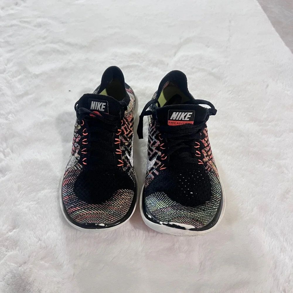 Nike‎ Free 4.0 Flyknit Running Shoes Black Multi Color Women's Sneakers